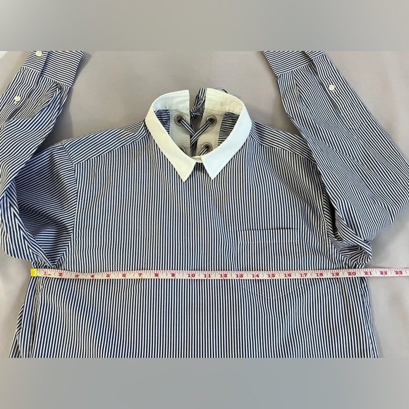 Sacai Blue & White Striped Pleated Back Button Down Long Sleeve Shirt 3‎ / M - Picture 4 of 10